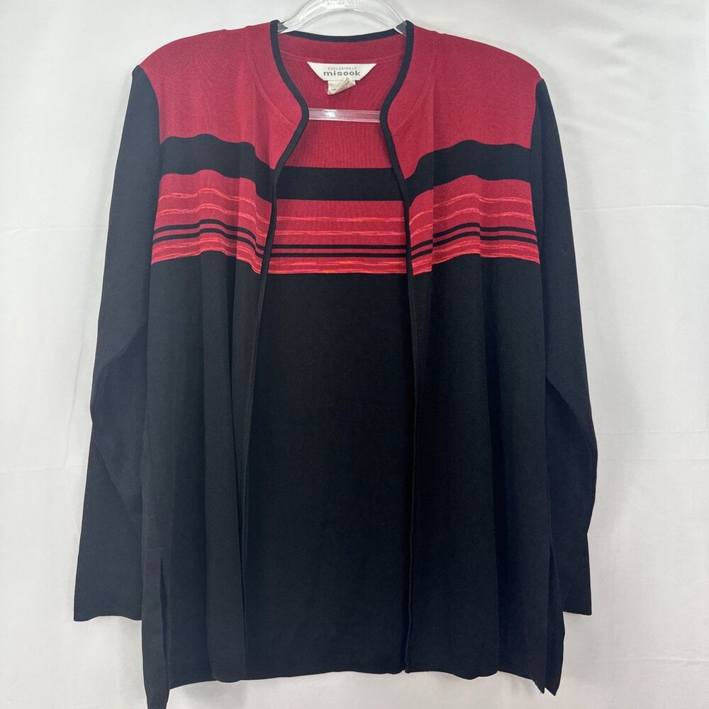 Exclusively Misook Womens Cardigan Sz L Striped Open Front Modern Travelers #3